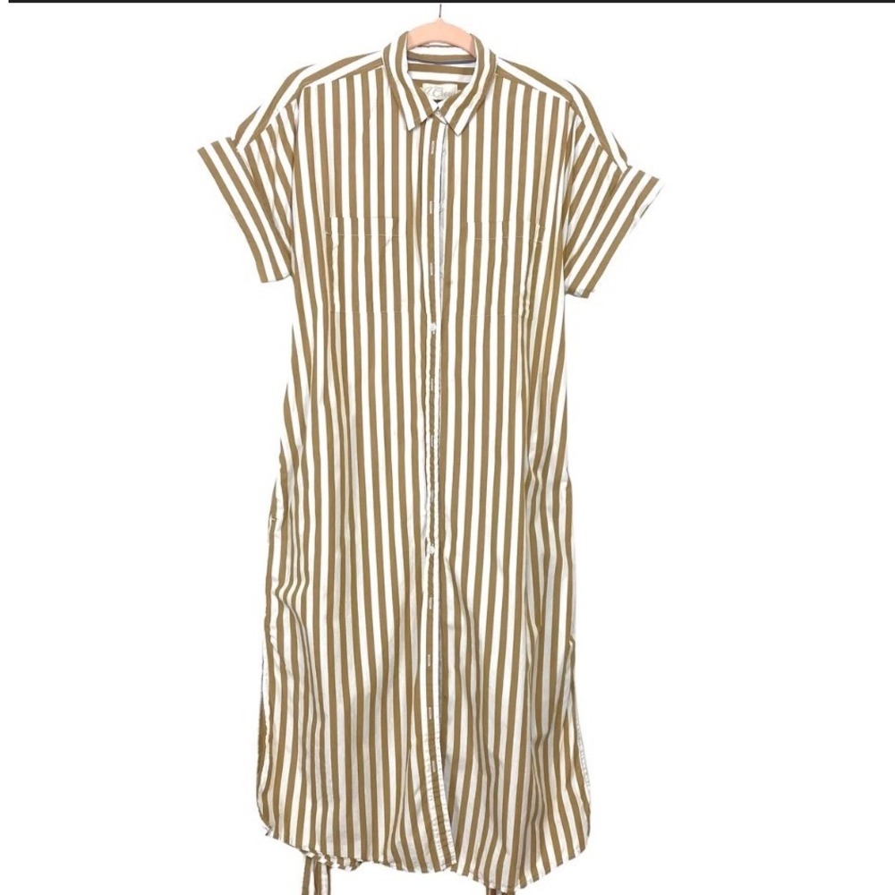 J.Crew Shirt Dress Tan Striped Relaxed Short Sleeve XS